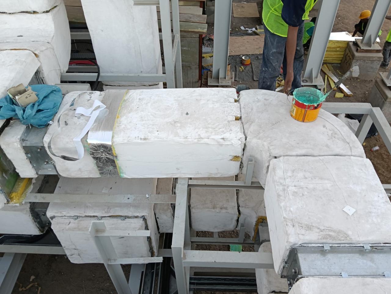 GI ductwork sections being fabricated and assembled in the workshop